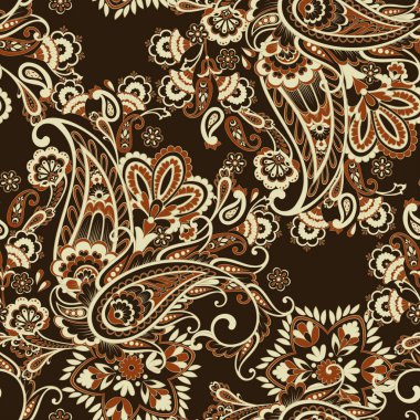 Paisley vektör kusursuz desen. Muhteşem çiçek, yapraklar. Batik tarzı resim. Eski arkaplan