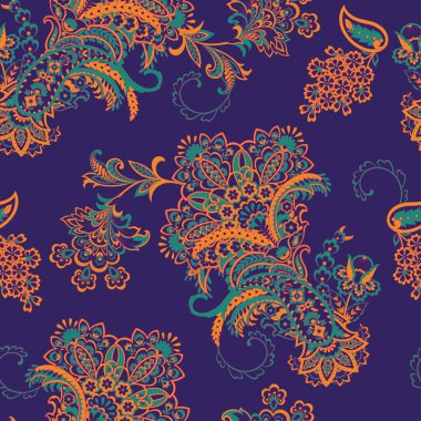 Hint tarzı çiçeklerle Paisley seamless modeli. 