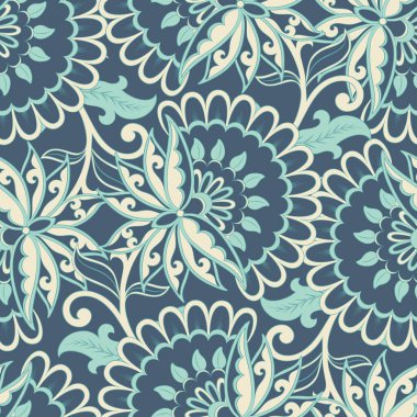 Etnik çiçekler kusursuz vektör deseni. Çiçek mahsulü arka plan