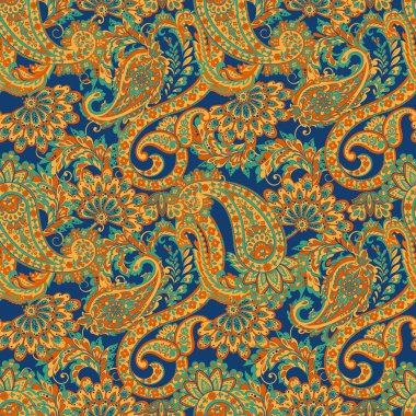 Paisley vektör kusursuz desen. Muhteşem çiçek, yapraklar. Batik tarzı resim. Eski arkaplan