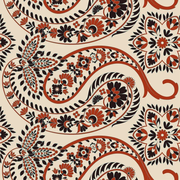 Paisley Floral Oriental Ethnic Pattern 약자이다 바다없는 직물의 장식적 — 스톡 벡터