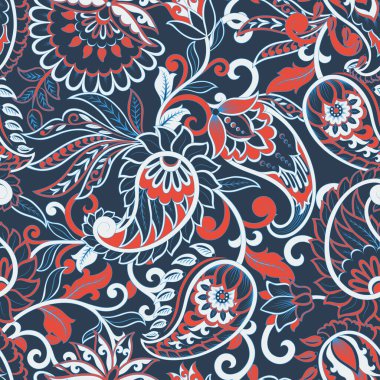 Paisley deseni. Kusursuz Damask Tekstil Arkaplanı