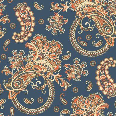 Paisley vektör kusursuz desen. Muhteşem çiçek, yapraklar. Batik tarzı resim. Eski arkaplan