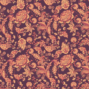 Paisley vektör kusursuz desen. Muhteşem çiçek, yapraklar. Batik tarzı resim. Eski arkaplan