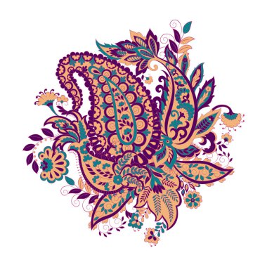 Hint tarzında izole edilmiş Paisley süsü. Çiçek vektör illüstrasyonu