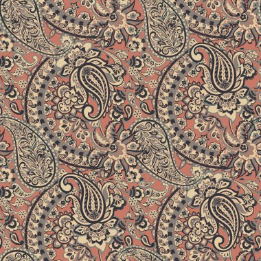 Paisley vektör seamless modeli. Fantastik çiçek yaprakları. Tekstil bohem Yazdır. Batik boyama. Vintage