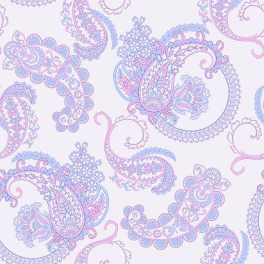 Çiçeksiz desenli desenli şal desenli süs. Asya tekstil biçiminde vektör illüstrasyonu 