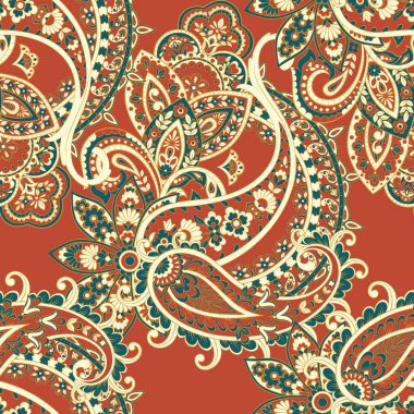 Hint tarzı çiçeklerle Paisley seamless modeli.