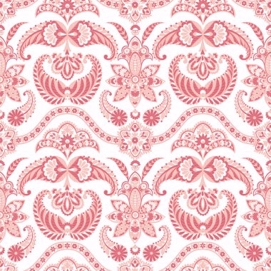 Damask desenli, pürüzsüz vektör deseni. Çiçek bağbozumu arka planı