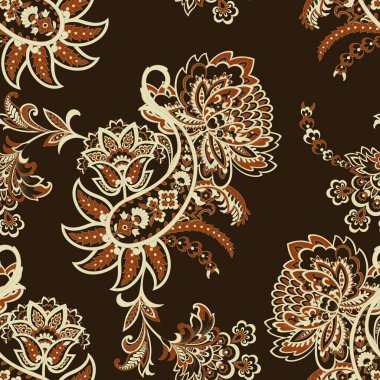 Çiçeksel elementlerle desenli, pürüzsüz etnik desen..