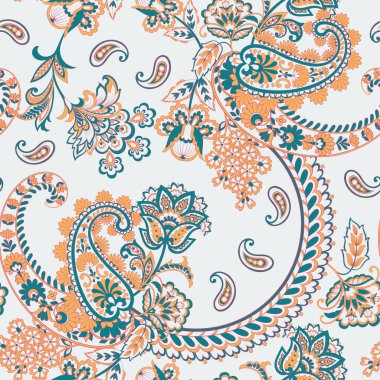 Hint tarzı çiçeklerle Paisley seamless modeli.