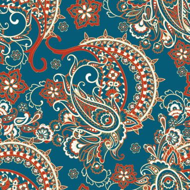 Hint tarzı çiçeklerle Paisley seamless modeli.