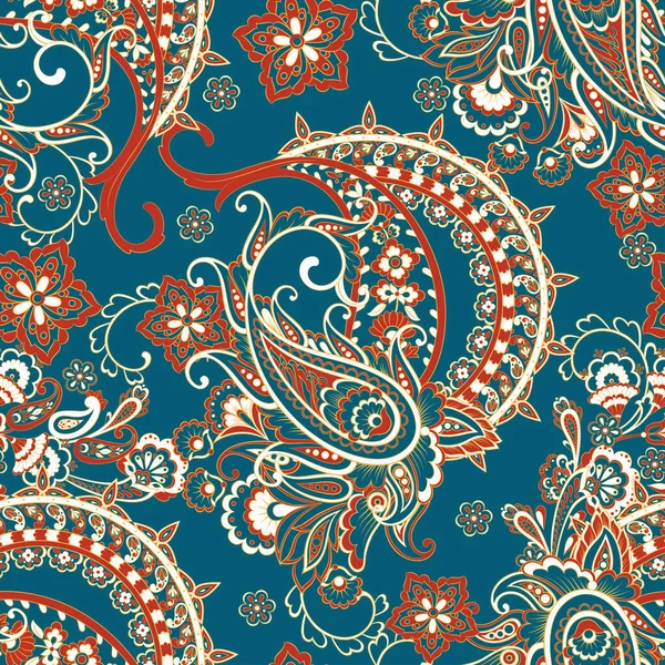 Paisley Naadloze Patroon Met Bloemen Indiase Stijl — Stockvector