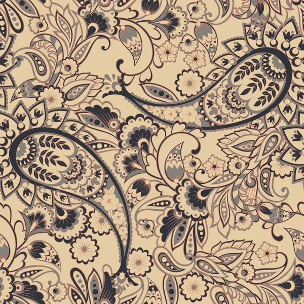 Paisley Vektor Nahtloses Muster Fantastische Blume Blätter Textil Boheme Print — Stockvektor