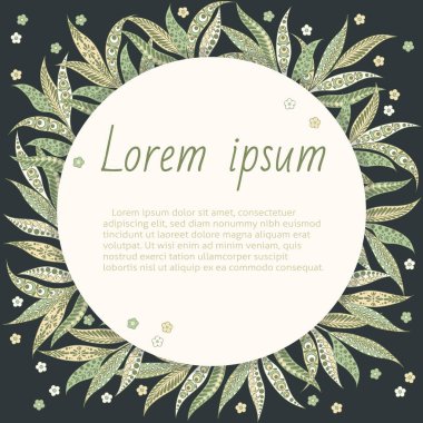 Yuvarlak çerçeveli ve çiçekli bir tebrik kartı.