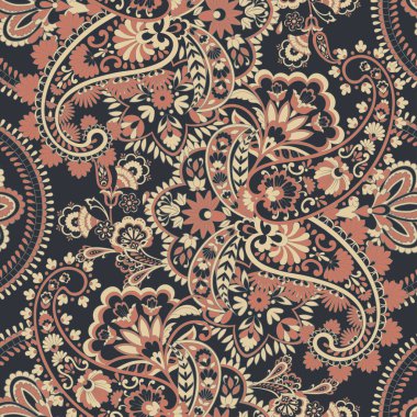 Paisley vektör seamless modeli. Fantastik çiçek yaprakları. Tekstil bohem Yazdır. Batik boyama. Vintage