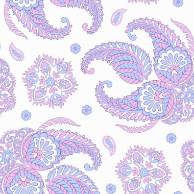 Çiçeksiz desenli desenli şal desenli süs. Asya tekstil biçiminde vektör illüstrasyonu 