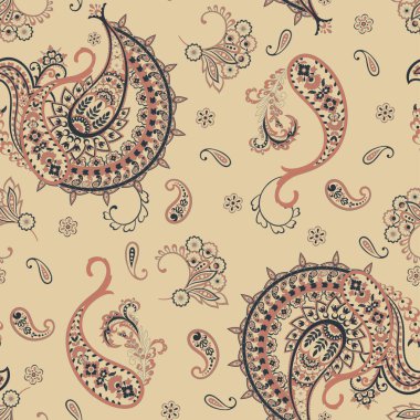 Geleneksel dikişsiz şal deseni. Kızılderili çiçek süsü. Vektör arkaplanı