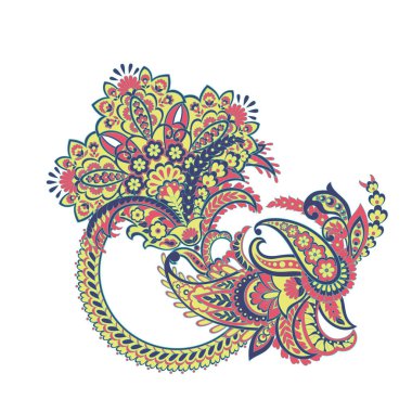 Paisley Vektör Deseni. İzole edilmiş Asya İllüstrasyonu