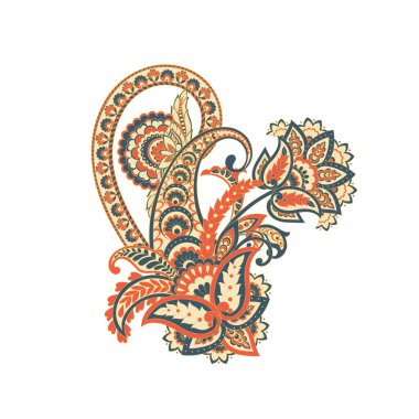 Paisley izole desen. Damask biçimi Vintage illüstrasyonu