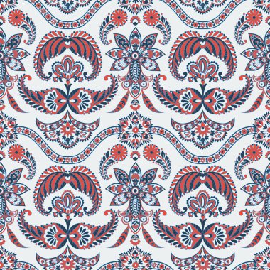 Damask desenli, pürüzsüz vektör deseni. Çiçek bağbozumu arka planı