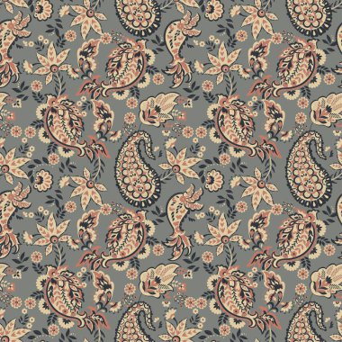Paisley vektör seamless modeli. Fantastik çiçek yaprakları. Tekstil bohem Yazdır. Batik boyama. Vintage