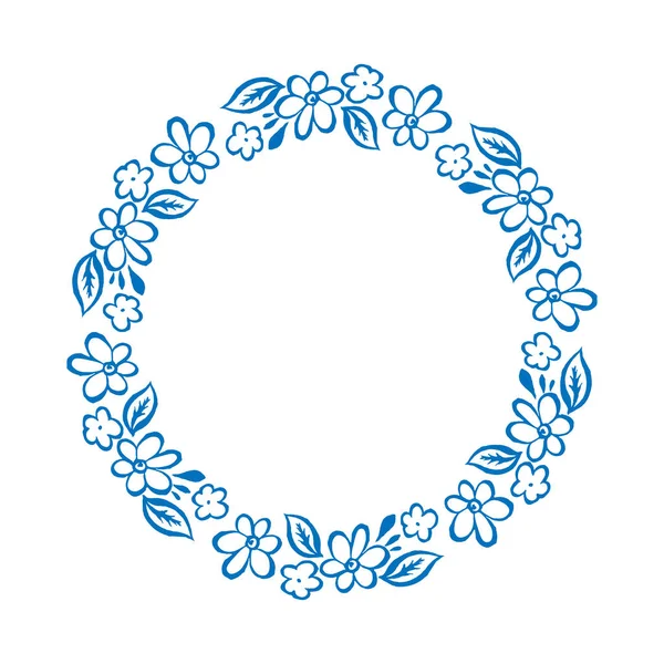 Une Couronne Fleurs Dessinées Main Cadre Rond Pour Cartes Invitation — Image vectorielle