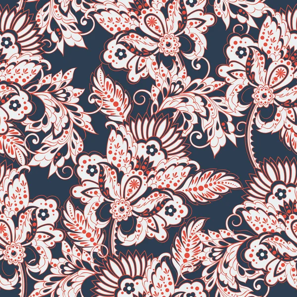 Etnik çiçeklerle kusursuz bir düzen. Asya tekstil tarzında Vektör Çiçek İllüstrasyonu