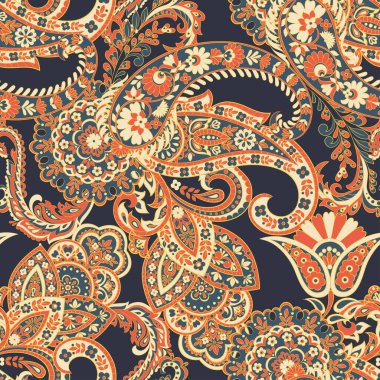Paisley vektör seamless modeli. Fantastik çiçek yaprakları. Tekstil bohem Yazdır. Batik boyama. Vintage