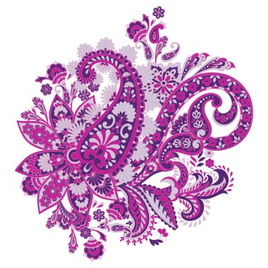 Hint tarzında izole edilmiş Paisley deseni. Çiçek vektör illüstrasyonu