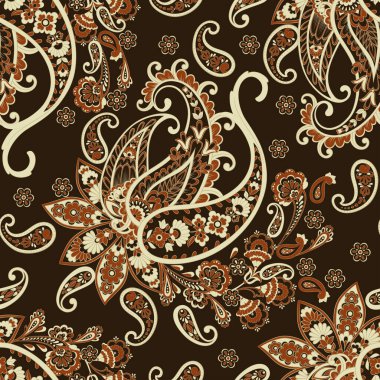Paisley vektör kusursuz desen. Muhteşem çiçek, yapraklar. Tekstil bohem baskısı. Batik resim. 