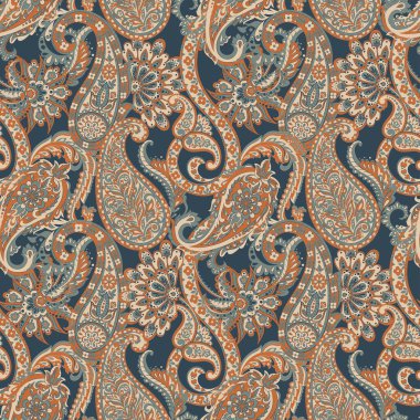 Paisley vektör seamless modeli. Fantastik çiçek yaprakları. Tekstil bohem Yazdır. Batik boyama. Vintage