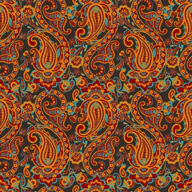 Paisley vektör kusursuz desen. Muhteşem çiçek, yapraklar. Batik tarzı resim. Eski arkaplan
