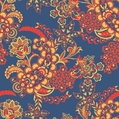 Çiçeksel elementlerle desenli, pürüzsüz etnik desen..