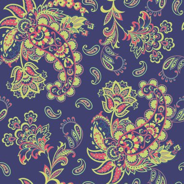 Paisley Çiçek Doğulu Etnik Düzen. Kusursuz Hint kumaşı desenleri..