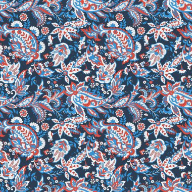 Paisley vektör seamless modeli. Fantastik çiçek yaprakları. Tekstil bohem Yazdır. Batik boyama. Vintage