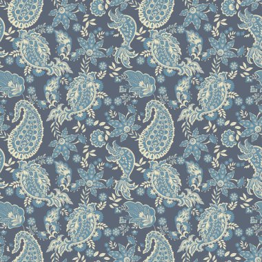 Paisley vektör seamless modeli. Fantastik çiçek yaprakları. Tekstil bohem Yazdır. Batik boyama. Vintage