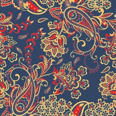 Paisley vektör seamless modeli. Fantastik çiçek yaprakları. Tekstil bohem Yazdır. Batik boyama. Vintage