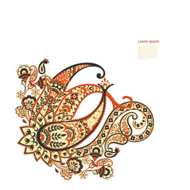 Paisley Vektör Deseni. İzole edilmiş Asya İllüstrasyonu