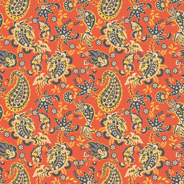 Patrón Sin Costura Vector Paisley Fantástica Flor Hojas Textil Estampado — Archivo Imágenes Vectoriales