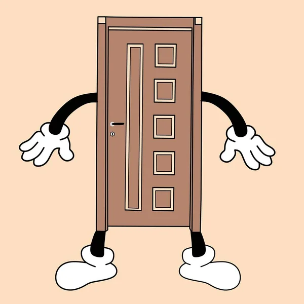 Eşsiz bir karaktere sahip bir kapı yaprağının çizgi film çizimi.