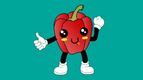 Cute Peppers Cartoon Illustration Video Green Background — Stock Video