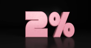 2% plastic pink sign. 3d render illustration.