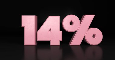14% plastic pink sign. 3d render illustration.