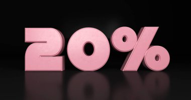 20% plastic pink sign. 3d render illustration.