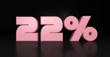 22% plastic pink sign. 3d render illustration.