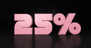 25% plastic pink sign. 3d render illustration.