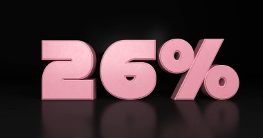 26% plastic pink sign. 3d render illustration.