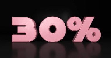 30% plastic pink sign. 3d render illustration.
