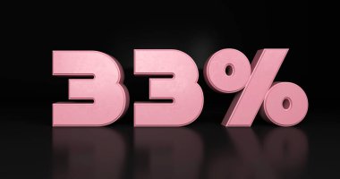 33% plastic pink sign. 3d render illustration.